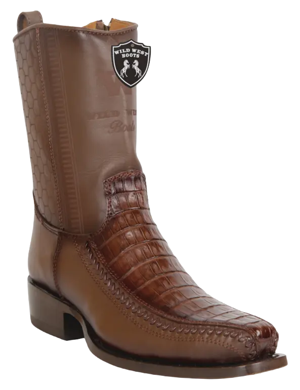Wild West 257BFH8216 Women's Faded Brown Genuine Caiman Crocodile Belly/Deer Low Shaft 7X Toe Boots