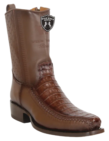 Wild West 257BFH8216 Women's Faded Brown Genuine Caiman Crocodile Belly/Deer Low Shaft 7X Toe Boots
