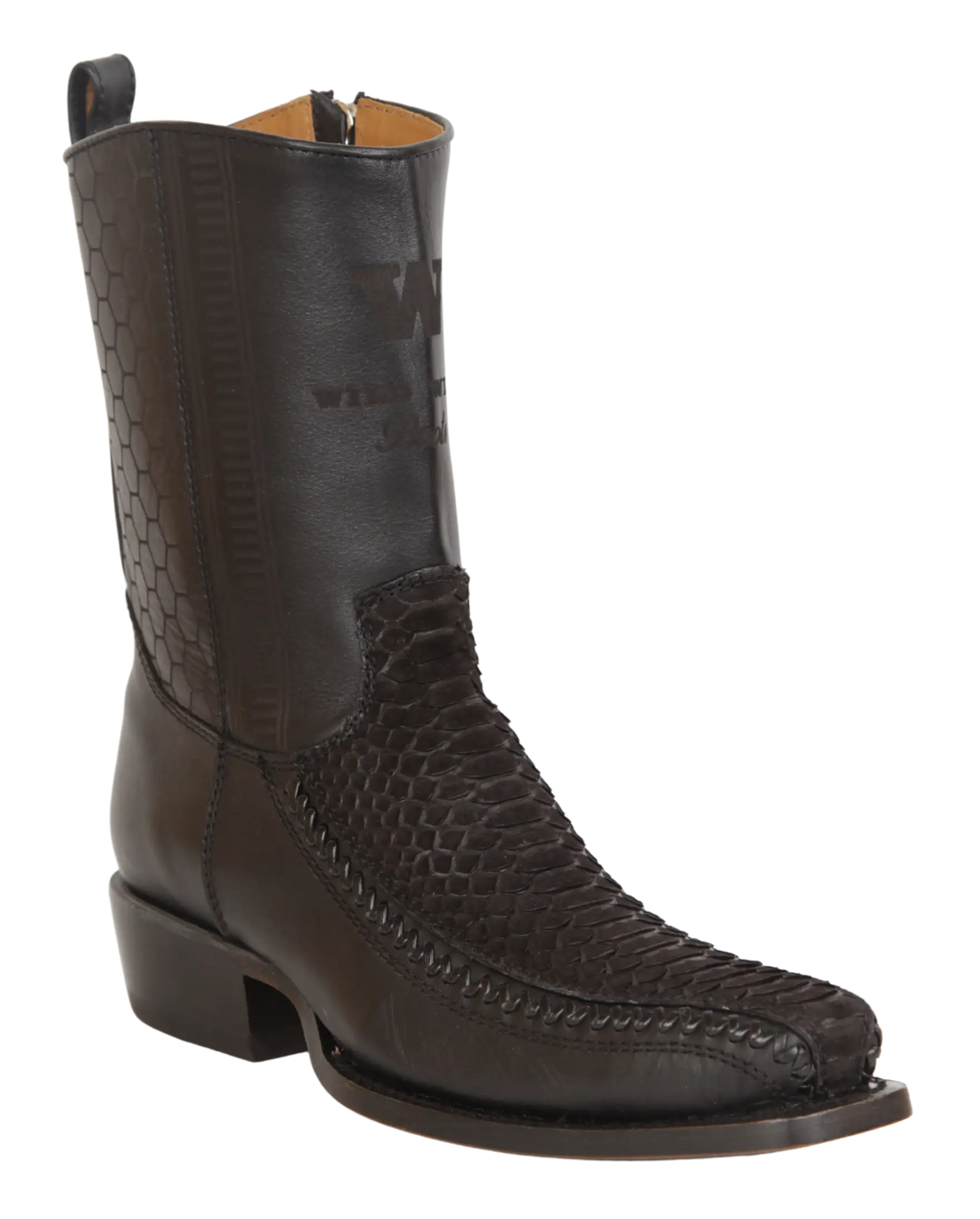 Wild West 257BFHN5705 Women's Nubuck Black Genuine Python/Deer Low Shaft 7X Toe Boots