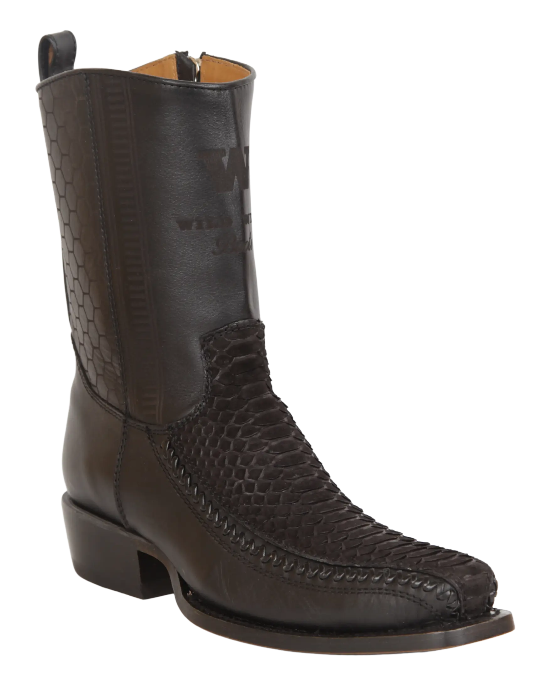 Wild West 257BFHN5705 Women's Nubuck Black Genuine Python/Deer Low Shaft 7X Toe Boots