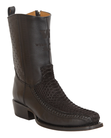 Wild West 257BFHN5705 Women's Nubuck Black Genuine Python/Deer Low Shaft 7X Toe Boots