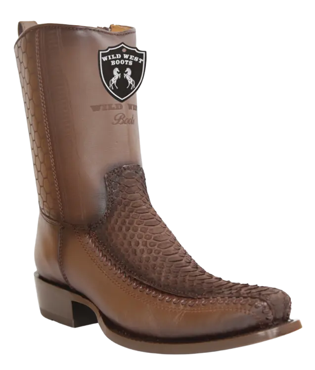 Wild West 257BFHN5707 Women's Nubuck Brown Genuine Python/Deer Low Shaft 7X Toe Boots