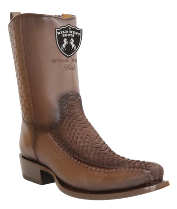 Wild West 257BFHN5707 Women's Nubuck Brown Genuine Python/Deer Low Shaft 7X Toe Boots