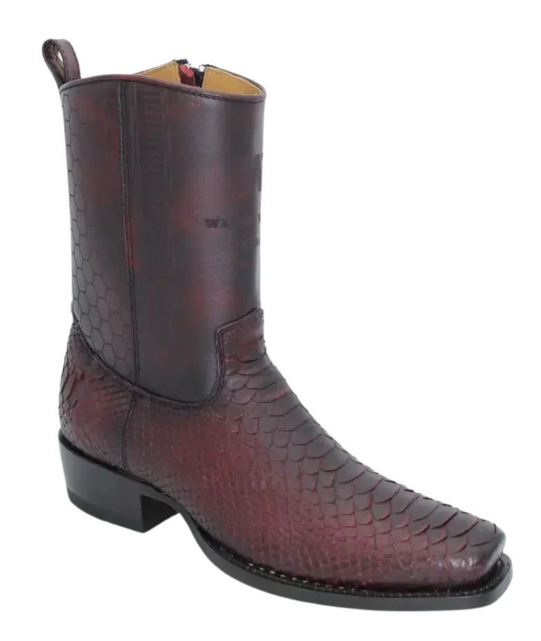Wild West 257BH5718 Women's Black Cherry Genuine Python Low Shaft 7X Toe Boots