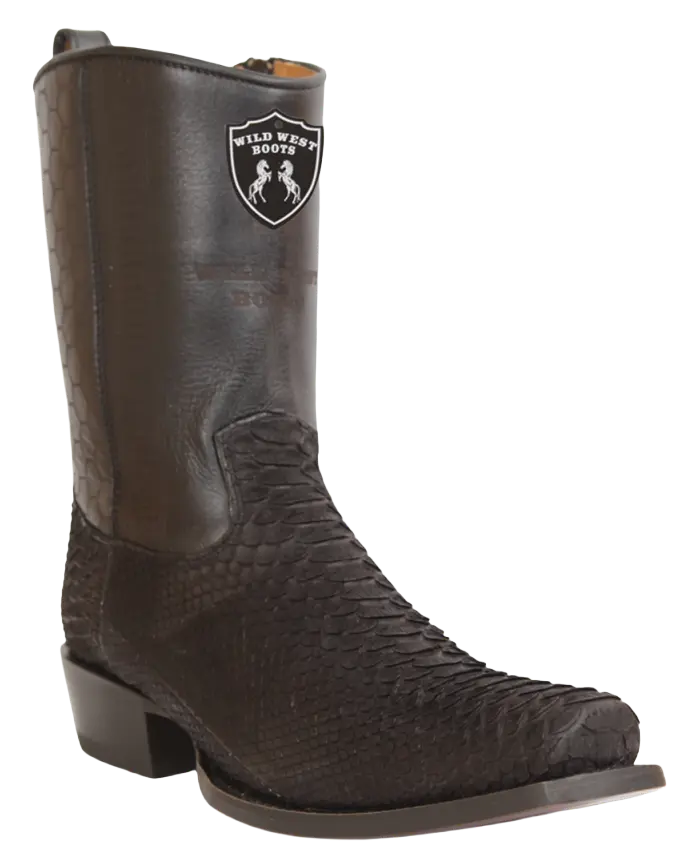 Wild West 257BHN5705 Women's Nubuck Black Genuine Python Low Shaft 7X Toe Boots