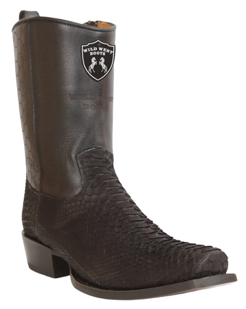 Wild West 257BHN5705 Women's Nubuck Black Genuine Python Low Shaft 7X Toe Boots