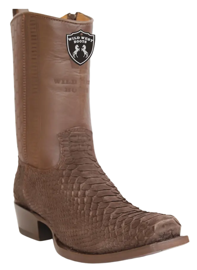 Wild West 257BHN5707 Women's Nubuck Brown Genuine Python Low Shaft 7X Toe Boots