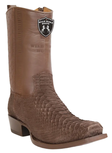 Wild West 257BHN5707 Women's Nubuck Brown Genuine Python Low Shaft 7X Toe Boots