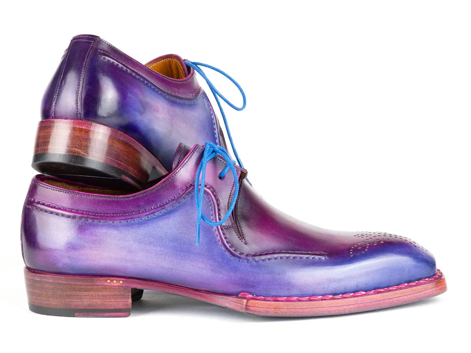Paul Parkman Men's Blue/Purple Hand-Welted Genuine Leather Derby Shoes (ID#326G19) PAUL PARKMAN