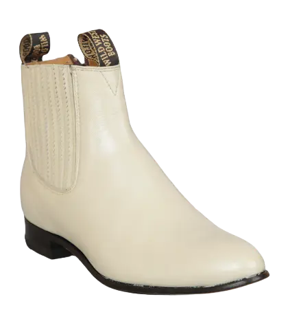 Wild West 26125104 Women's Winter White Genuine Leather Round Toe Charro Ankle Boots