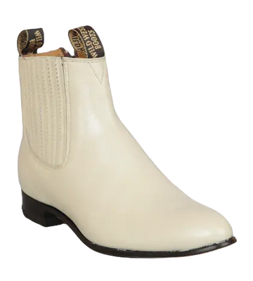 Wild West 26125104 Women's Winter White Genuine Leather Round Toe Charro Ankle Boots
