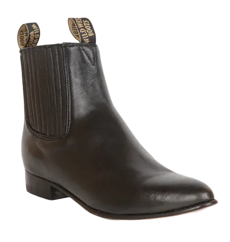 Wild West 26125105 Women's Black Genuine Leather Round Toe Charro Ankle Boots