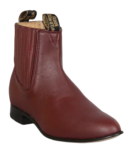 Wild West 26125106 Women's Burgundy Genuine Leather Round Toe Charro Ankle Boots