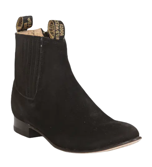 Wild West 26126305 Women's Black Genuine Leather Round Toe Charro Ankle Boots