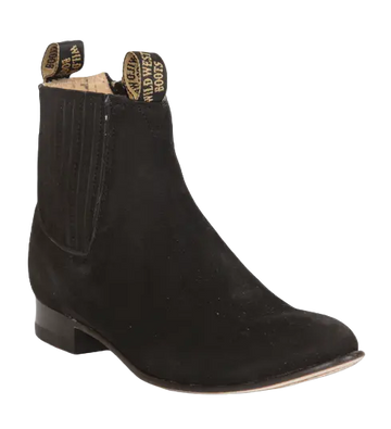 Wild West 26126305 Women's Black Genuine Leather Round Toe Charro Ankle Boots