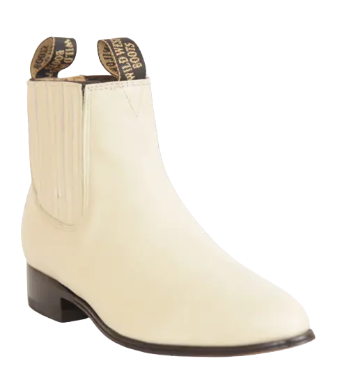 Wild West 2615104 Women's Winter White Genuine Leather Round Toe Charro Ankle Boots