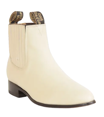 Wild West 2615104 Women's Winter White Genuine Leather Round Toe Charro Ankle Boots