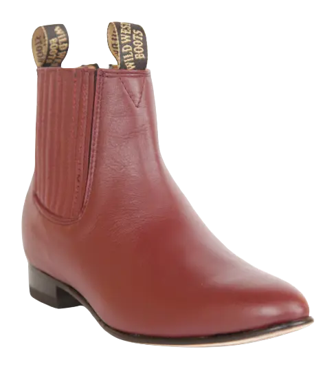 Wild West 2615106 Women's Burgundy Genuine Leather Round Toe Charro Ankle Boots