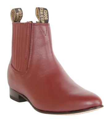 Wild West 2615106 Women's Burgundy Genuine Leather Round Toe Charro Ankle Boots