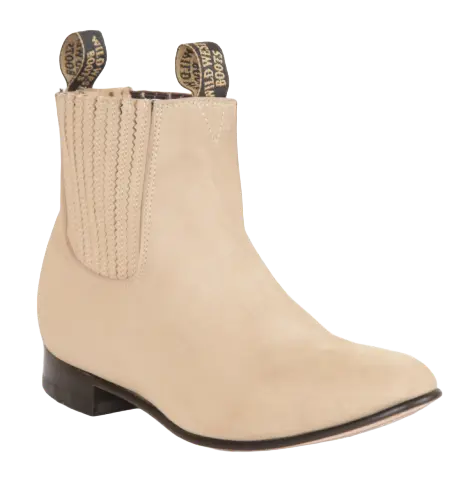 Wild West 2616304 Women's Winter White Genuine Leather Round Toe Charro Ankle Boots