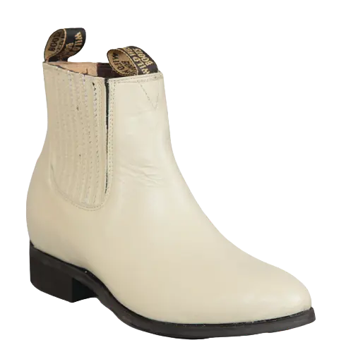 Wild West 2644604 Women's Winter White Genuine Leather Round Toe Charro Short Boots