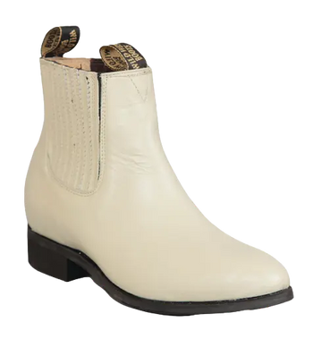 Wild West 2644604 Women's Winter White Genuine Leather Round Toe Charro Short Boots
