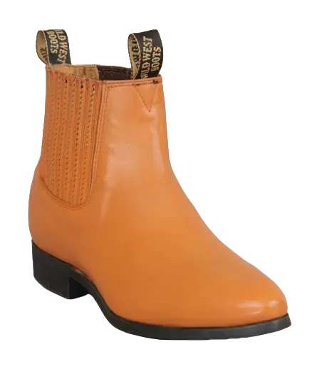 Wild West 2644651 Women's Honey Genuine Leather Round Toe Charro Short Boots