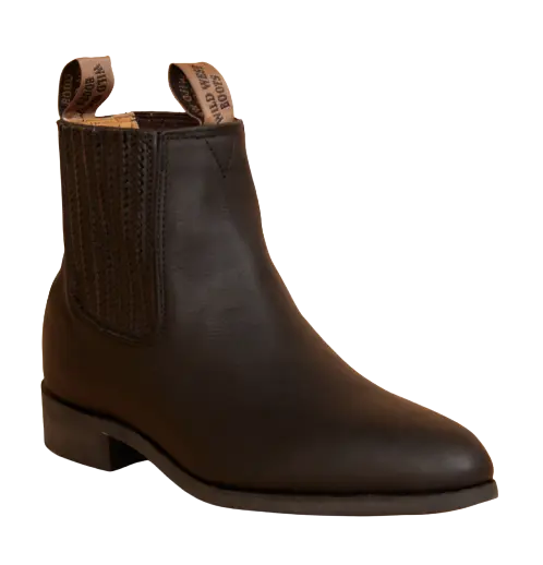 Wild West 2645405 Women's Black Genuine Leather Round Toe Charro Short Boots
