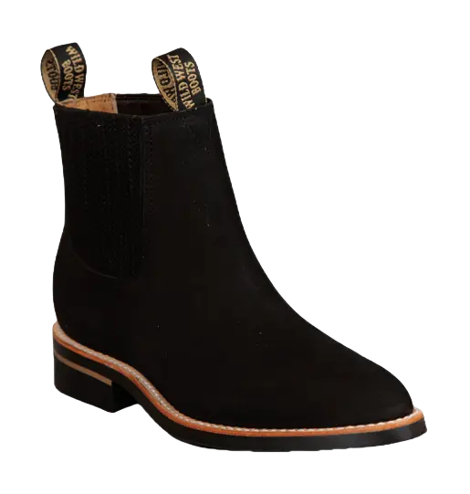 Wild West 264C6305 Women's Black Genuine Leather Round Toe Charro Short Boots