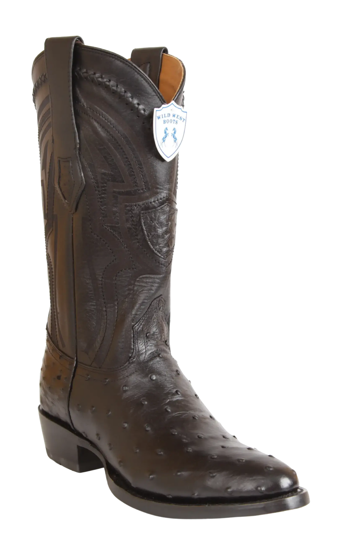 Wild West 265L0305 Men's Black Genuine Ostrich Round Toe Cowboy Boots