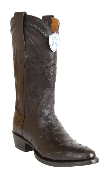 Wild West 265L0305 Men's Black Genuine Ostrich Round Toe Cowboy Boots