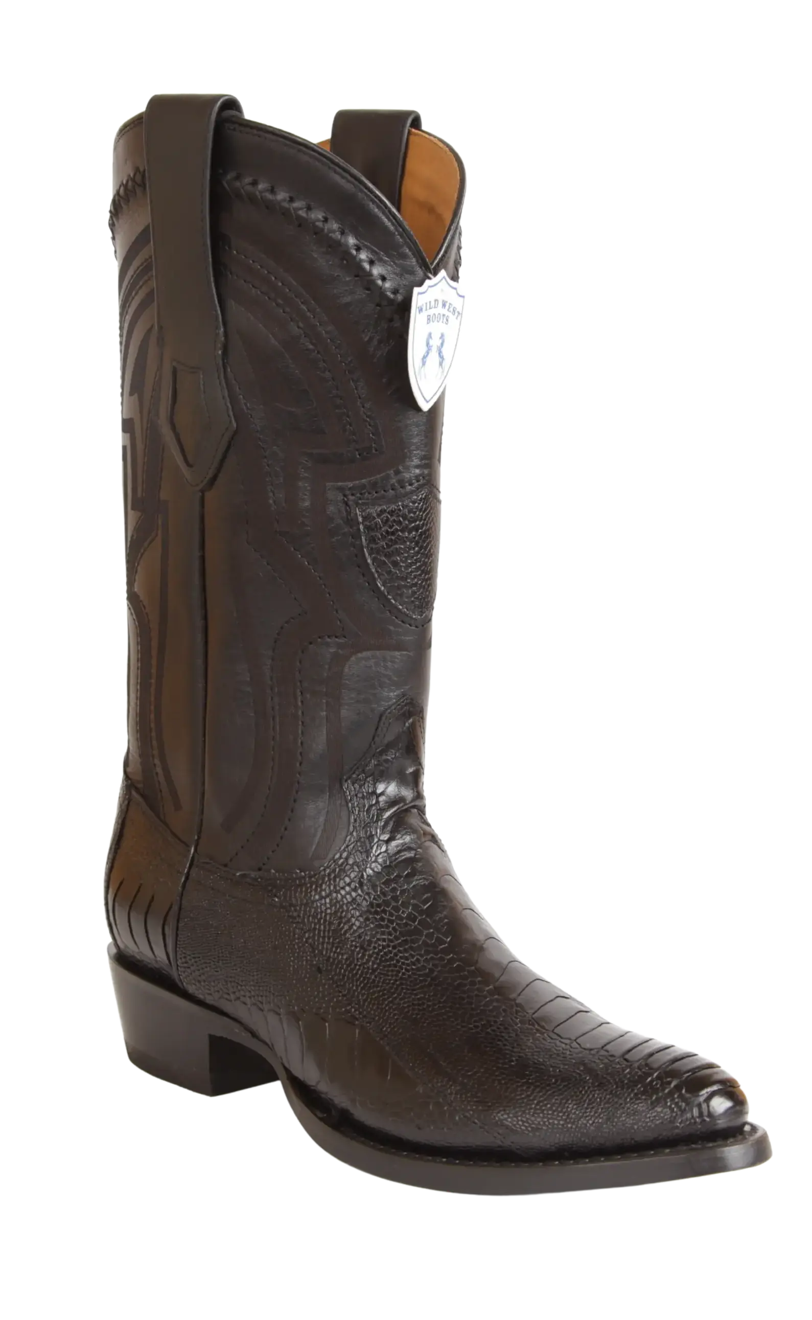 Wild West 265L0505 Men's Black Genuine Ostrich Leg Round Toe Cowboy Boots