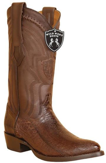 Wild West 265L0507 Men's Brown Genuine Ostrich Leg Round Toe Cowboy Boots