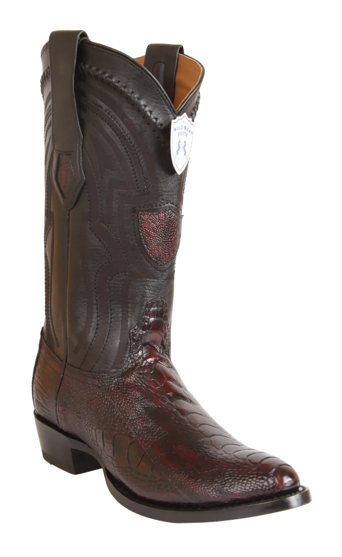 Wild West 265L0518 Men's Black Cherry Genuine Ostrich Leg Round Toe Cowboy Boots
