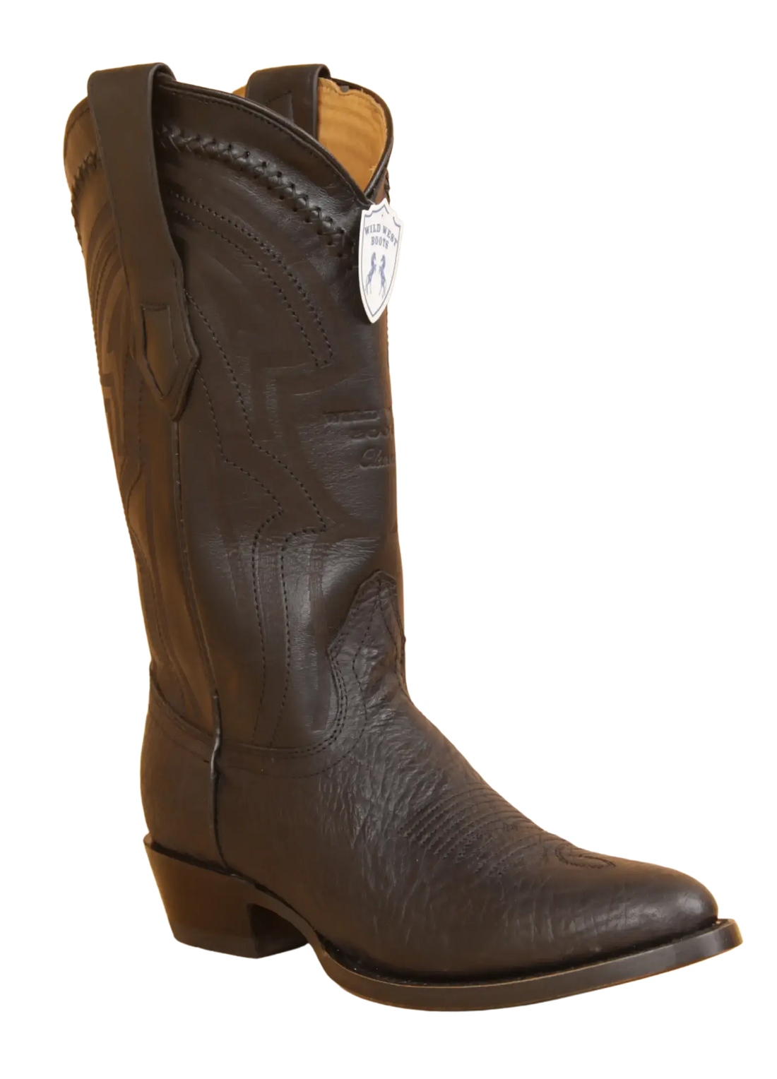 Wild West 265L3105 Men's Black Genuine Leather Round Toe Cowboy Boots