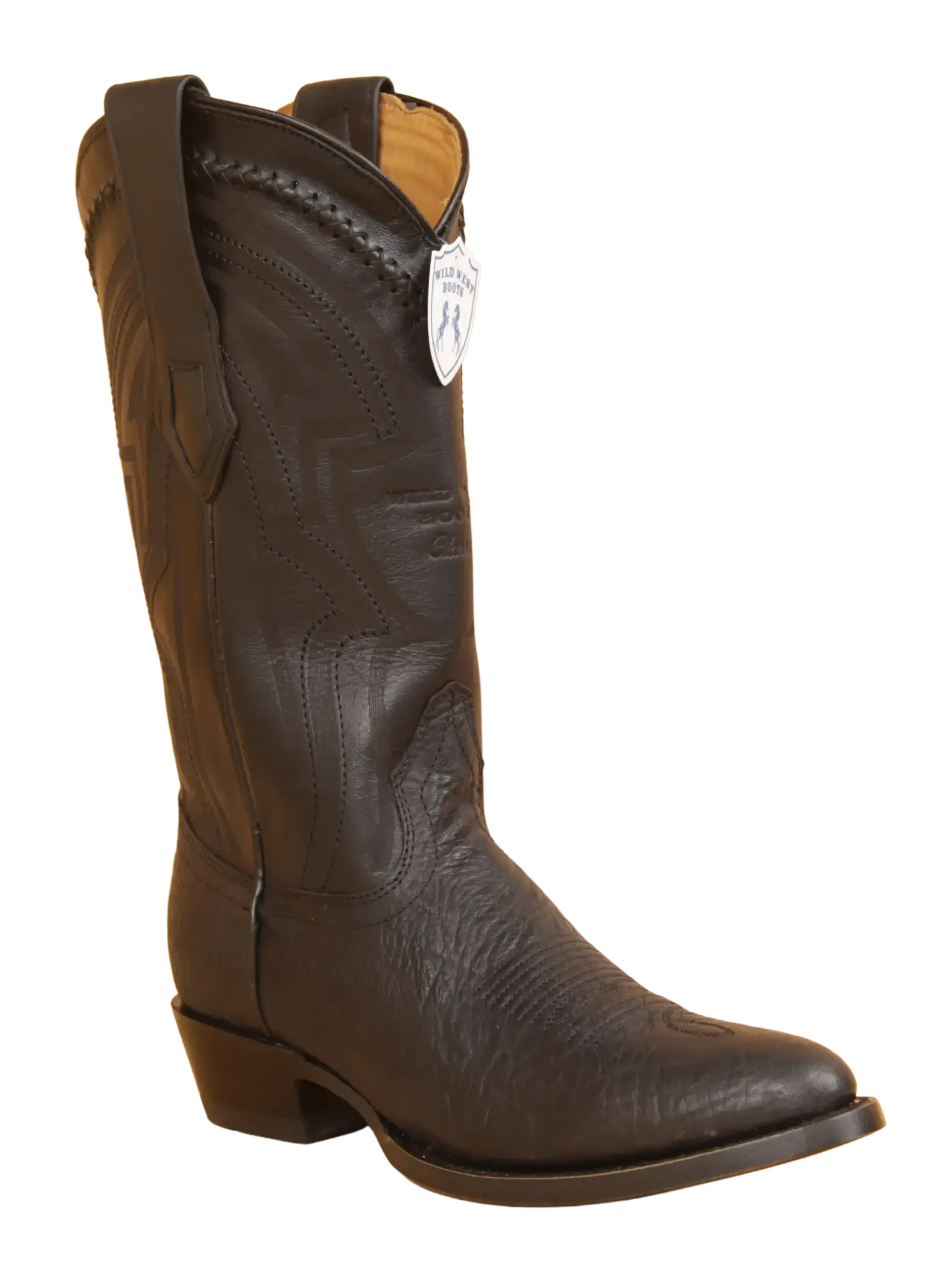 Wild West 265L3105 Men's Black Genuine Leather Round Toe Cowboy Boots
