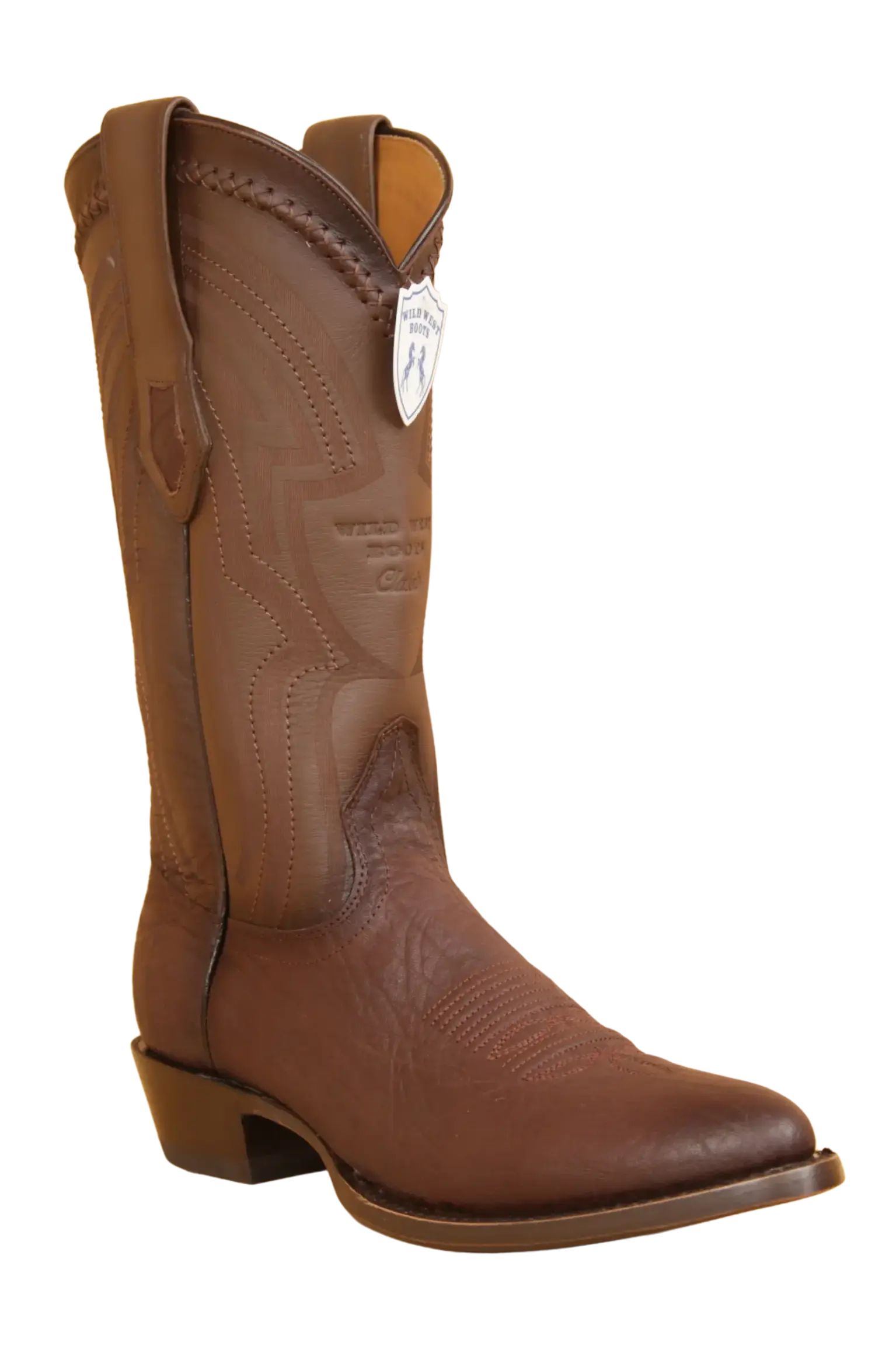 Wild West 265L3116 Men's Faded Brown Genuine Leather Round Toe Cowboy Boots