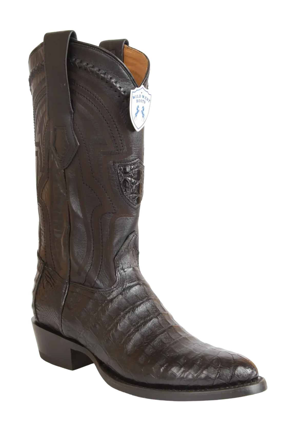 Wild West 265L8205 Men's Black Genuine Caiman Belly Round Toe Cowboy Boots