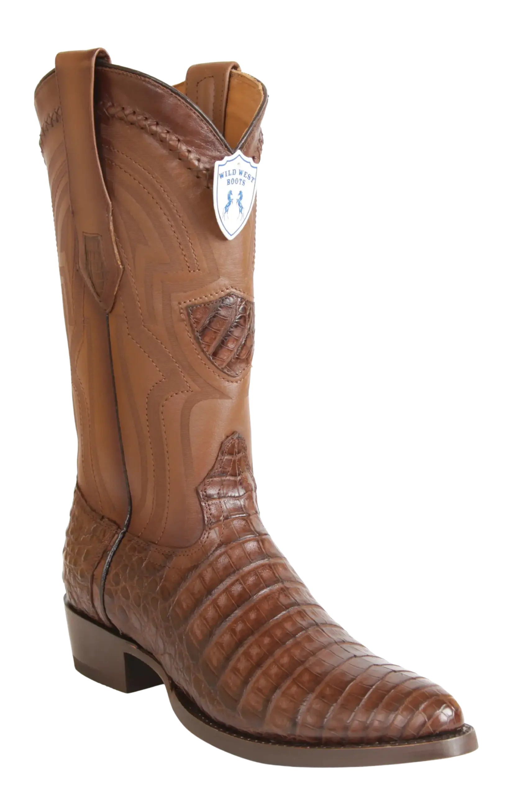 Wild West 265L8207 Men's Brown Genuine Caiman Belly Round Toe Cowboy Boots