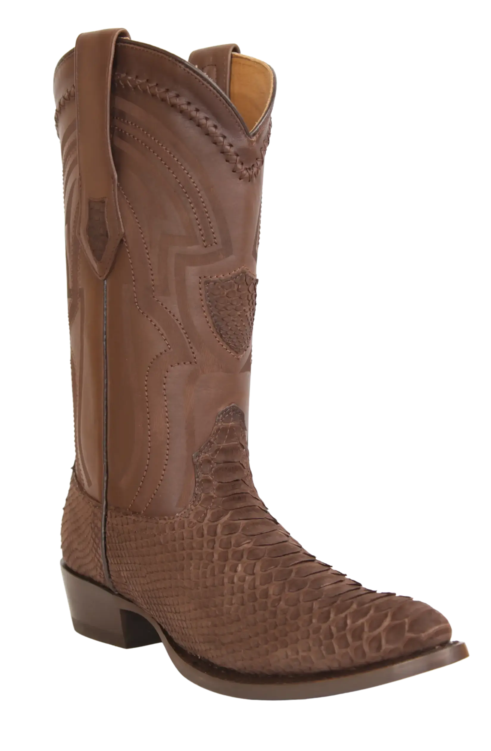 Wild West 265LN5707 Men's Nubuck Brown Genuine Python Round Toe Cowboy Boots