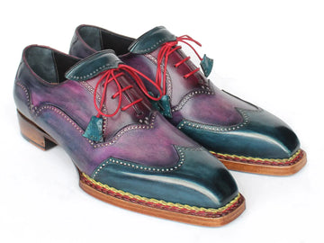 Paul Parkman Men's Purple/Blue Norwegian Welted Wingtip Oxfords (ID#267BP78) PAUL PARKMAN