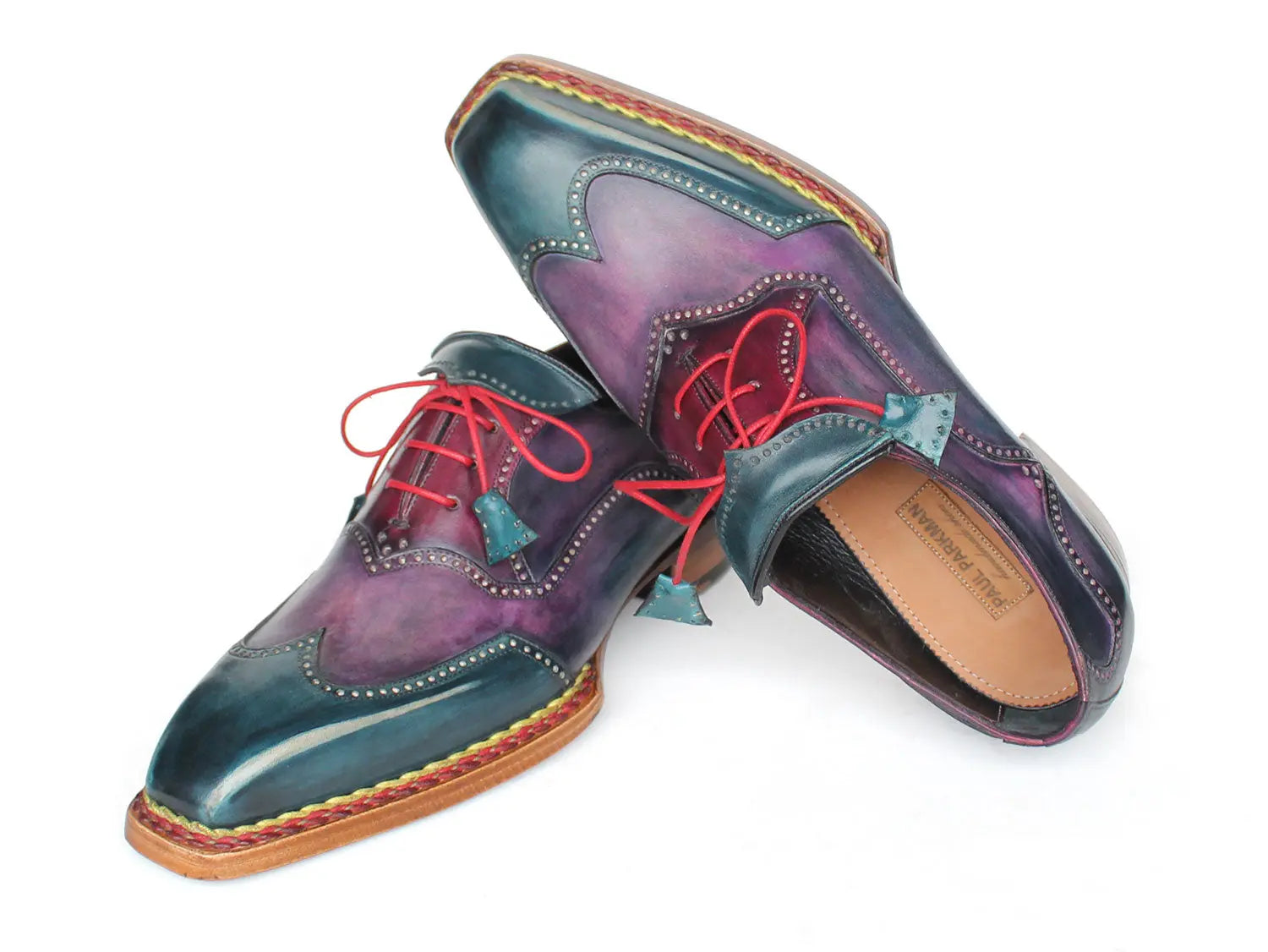 Paul Parkman Men's Purple/Blue Norwegian Welted Wingtip Oxfords (ID#267BP78) PAUL PARKMAN