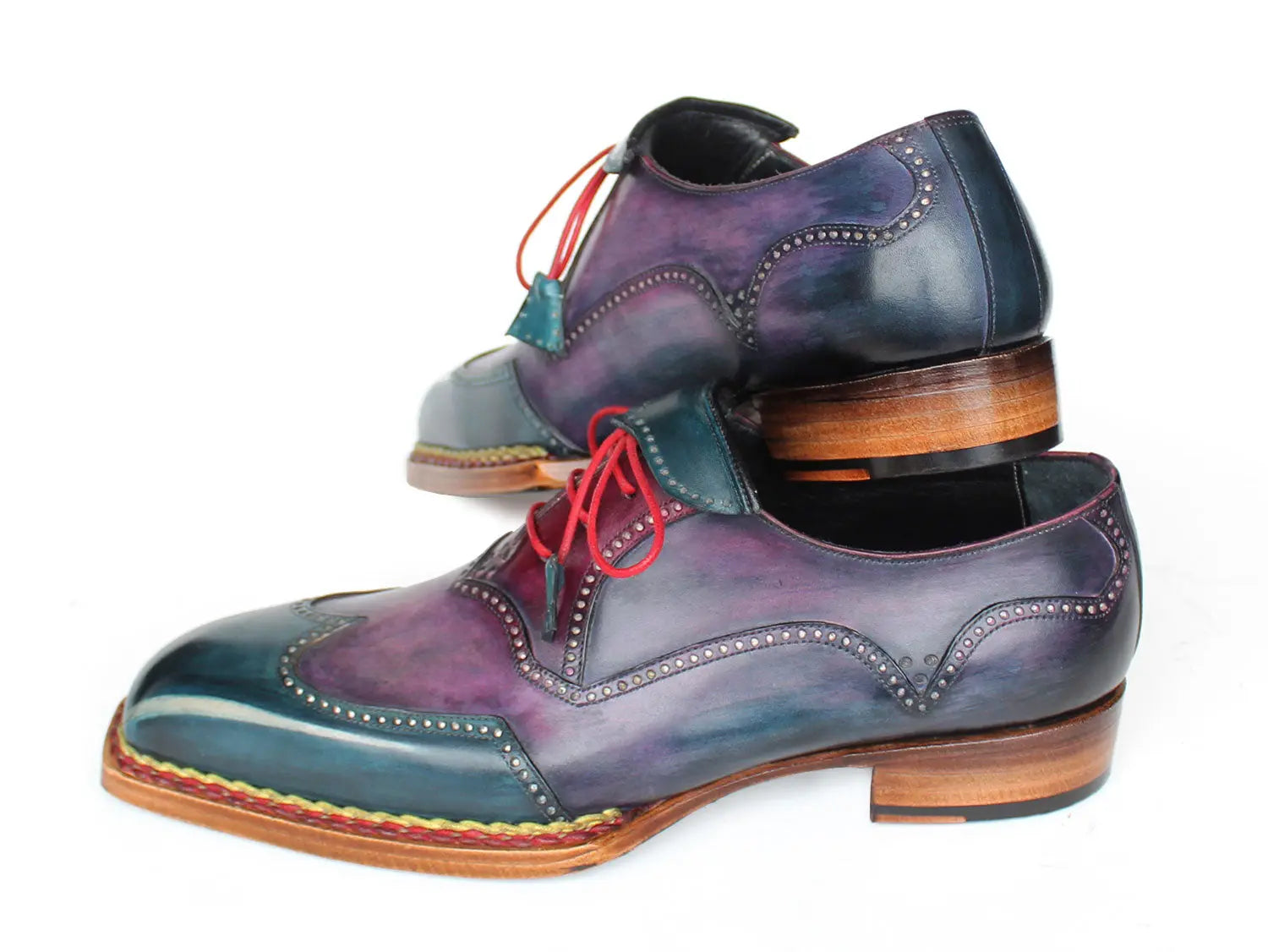 Paul Parkman Men's Purple/Blue Norwegian Welted Wingtip Oxfords (ID#267BP78) PAUL PARKMAN