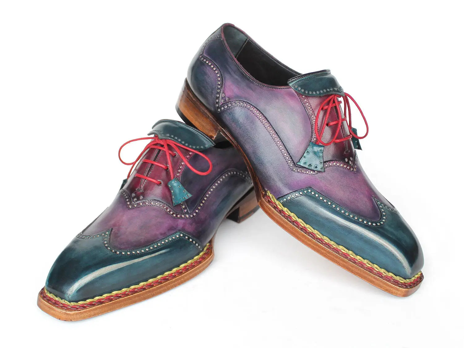 Paul Parkman Men's Purple/Blue Norwegian Welted Wingtip Oxfords (ID#267BP78) PAUL PARKMAN