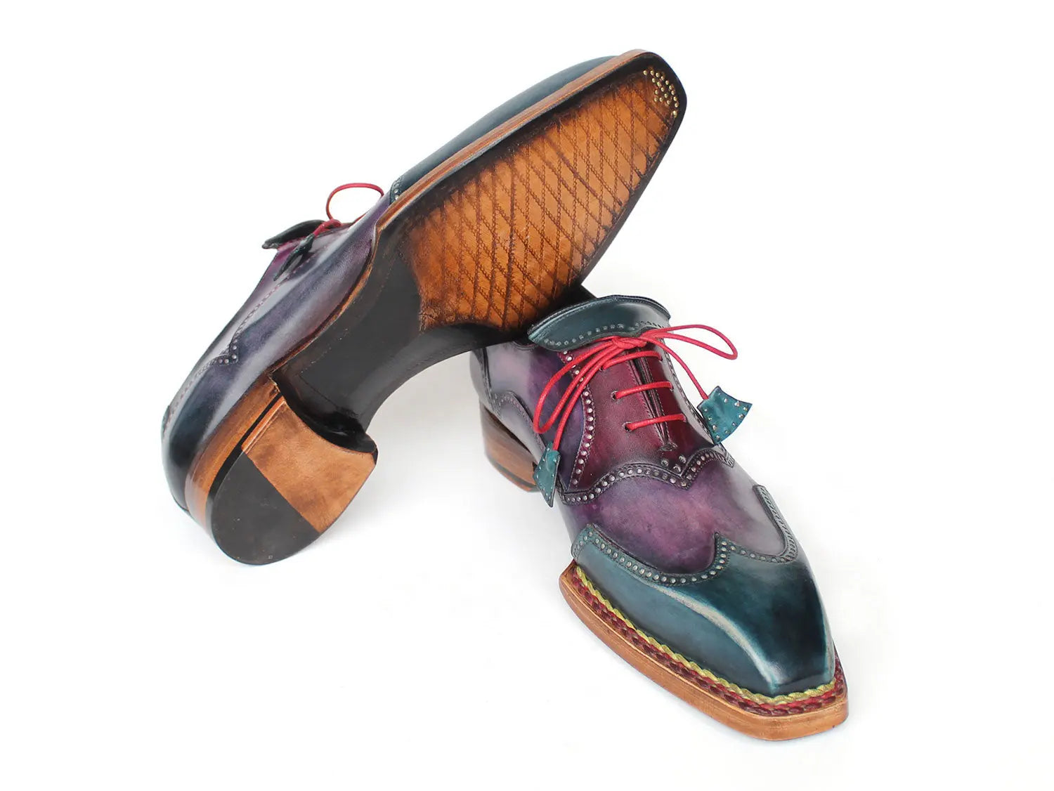 Paul Parkman Men's Purple/Blue Norwegian Welted Wingtip Oxfords (ID#267BP78) PAUL PARKMAN
