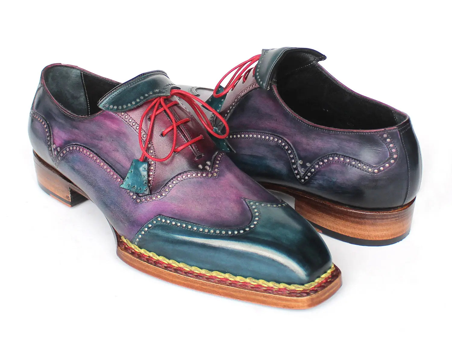 Paul Parkman Men's Purple/Blue Norwegian Welted Wingtip Oxfords (ID#267BP78) PAUL PARKMAN