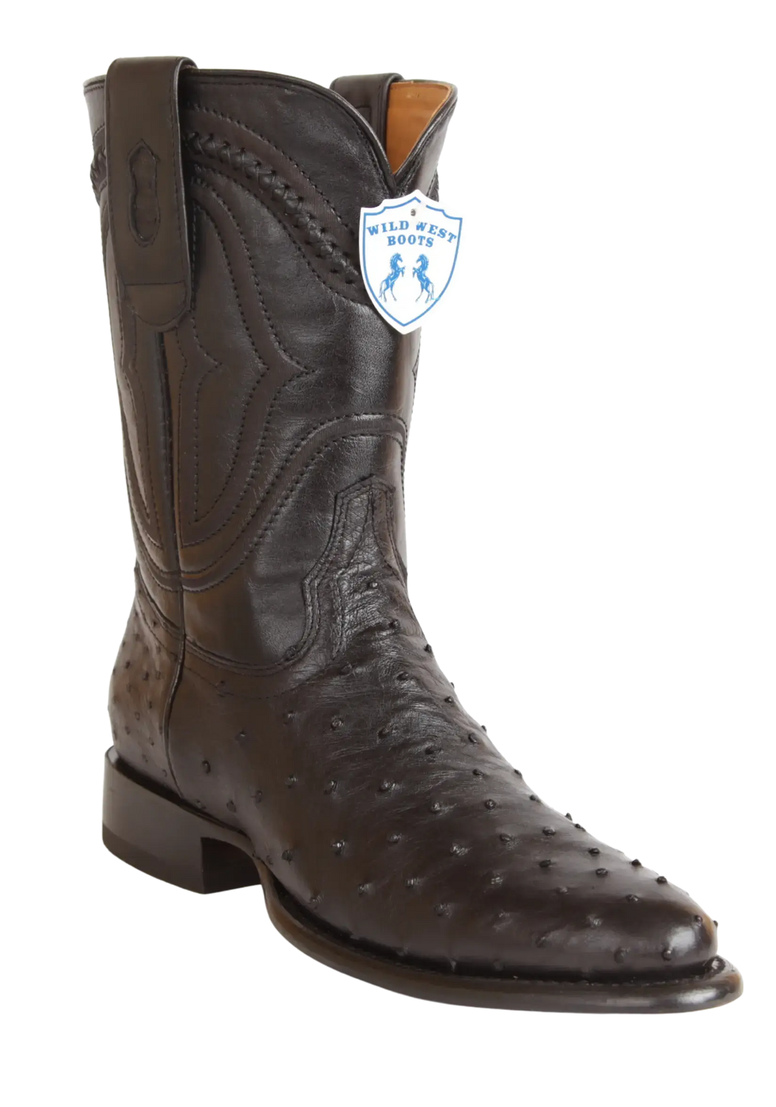 Wild West 269I0305 Men's Black Genuine Ostrich Roper Toe Cowboy Boots