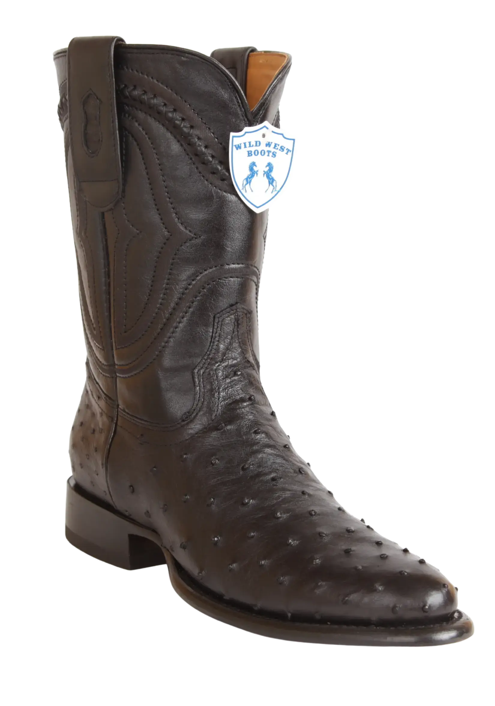 Wild West 269I0305 Men's Black Genuine Ostrich Roper Toe Cowboy Boots