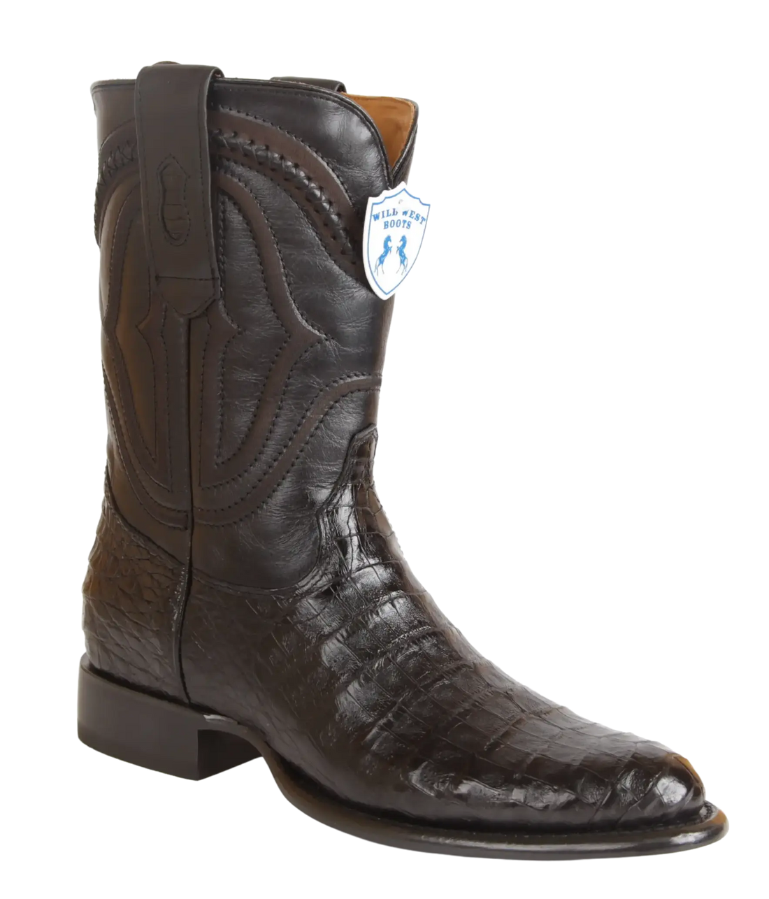 Wild West 269I8205 Men's Black Genuine Caiman Crocodile Belly Roper Toe Cowboy Boots