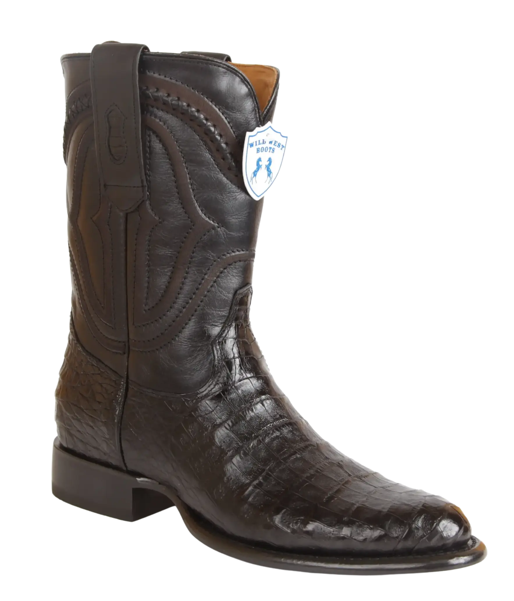 Wild West 269I8205 Men's Black Genuine Caiman Crocodile Belly Roper Toe Cowboy Boots